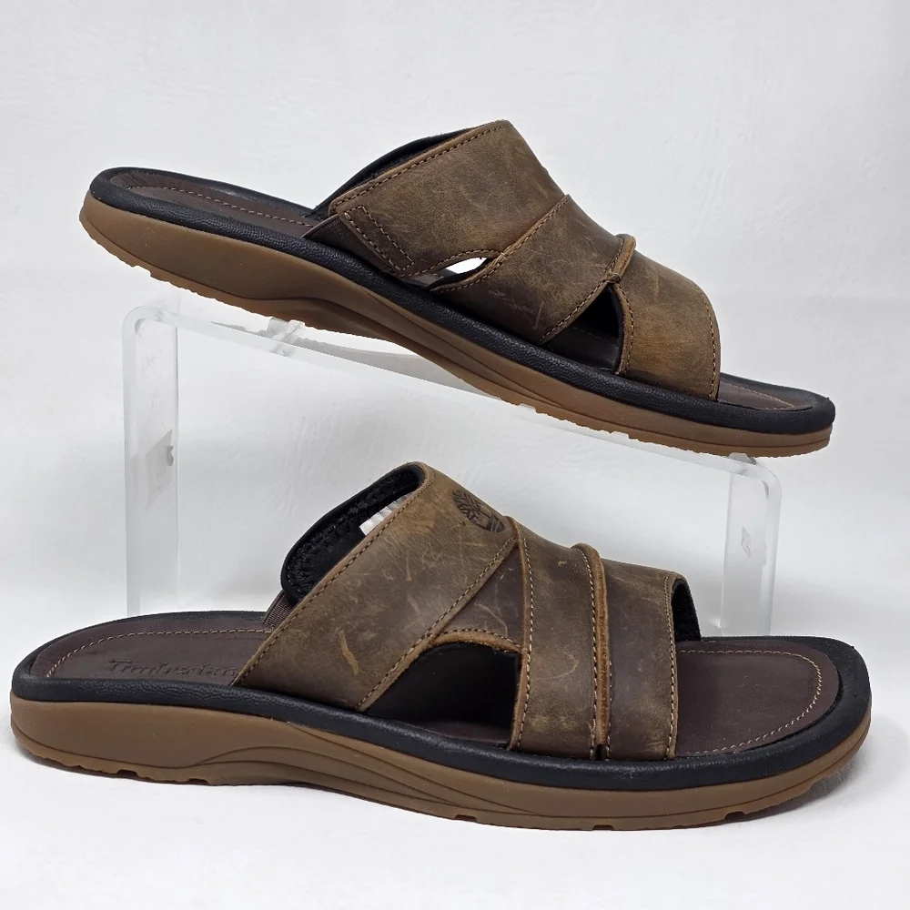 Timberland Mens Earthkeepers Brown Leather Slip-on Slide Sandals Size 7 NEW